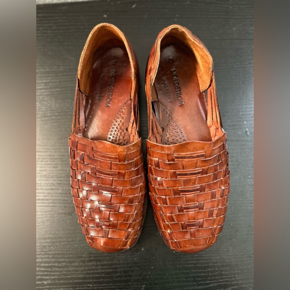 NORDSTROM Hand Woven Braided Chestnut Brown Leather Sandal Shoes Sz 6 Men’s